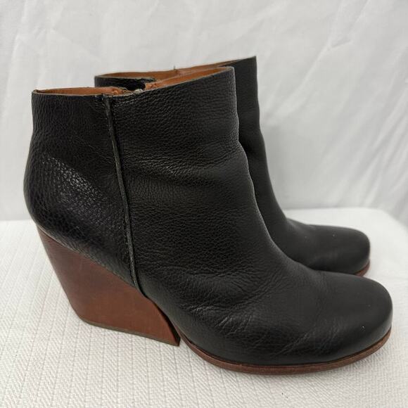 Kork Ease Boots Womens Size 10 M Natalya Black Wedge Ankle Booties Boho Side Zip - Picture 1 of 11